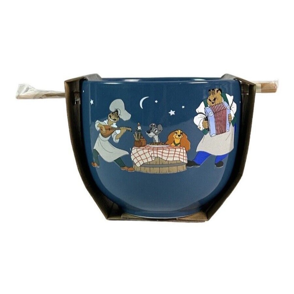 Disney Lady and the Tramp Ceramic Blue Ramen Bowl with Chopsticks 20 OZ - Picture 3 of 9